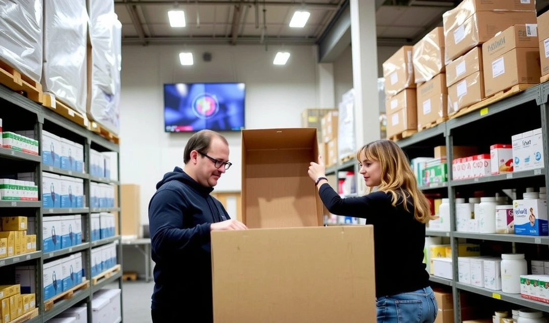 Skynnyx team preparing an order for shipment with boxes and products